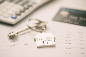Credit cards, key ring. Concept mortgage